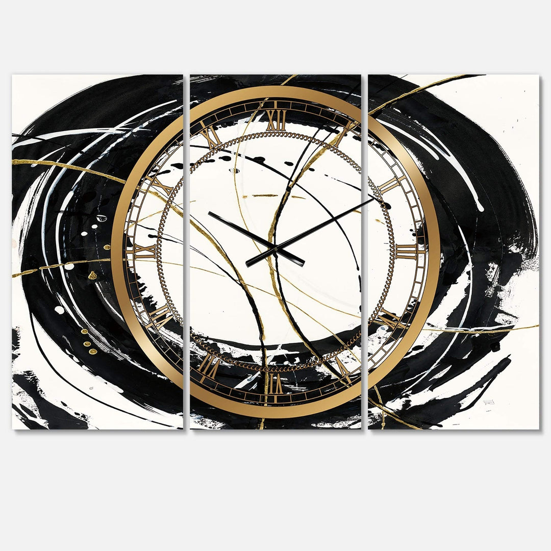 Gold Metallic Circle' Glam 3 anels Oversized Wall Clock 36 in. Wide X 28 High - Diamond Home USA