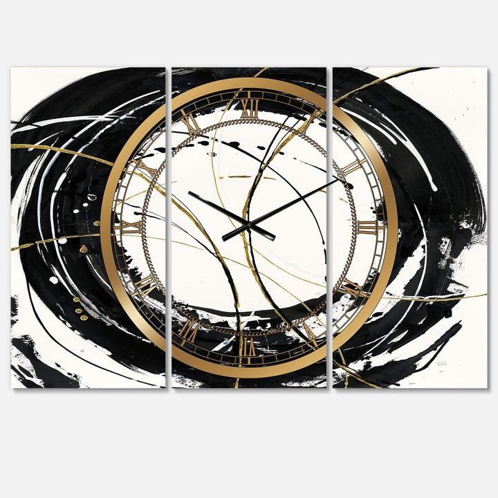 Gold Metallic Circle' Glam 3 anels Oversized Wall Clock 36 in. Wide X 28 High - Diamond Home USA