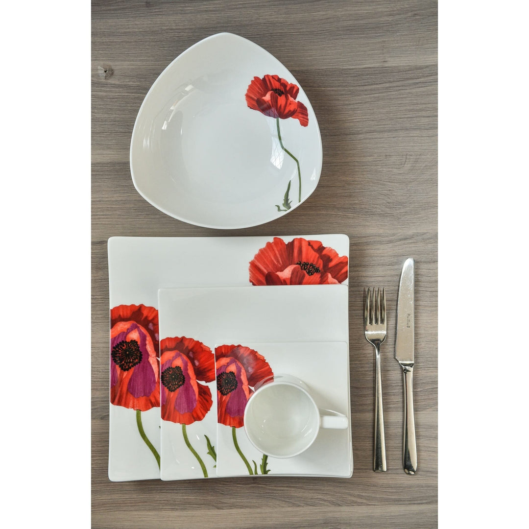 Knight Red Poppy Salad Bowl 9.75" White Floral Bone China 1 Piece Microwave Safe - Diamond Home USA