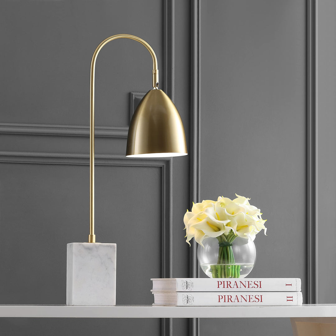 26" Gold Arched Metal with Marble Base Led Table Lamp Brass Gold/White White