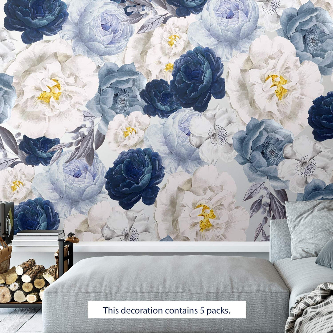 Elegant Oversized Peonies Flowers Floral Wall Stickers DIY Art Blue - Diamond Home USA