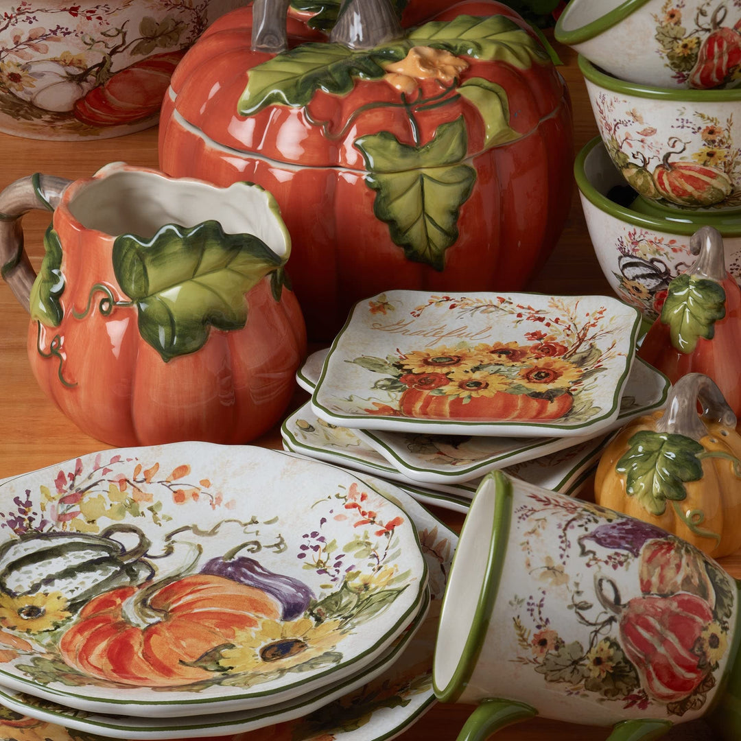 Harvest Morning Pumpkin Tureen/ladle Oz. Oz. Green Multi Color Orange Casual - Diamond Home USA