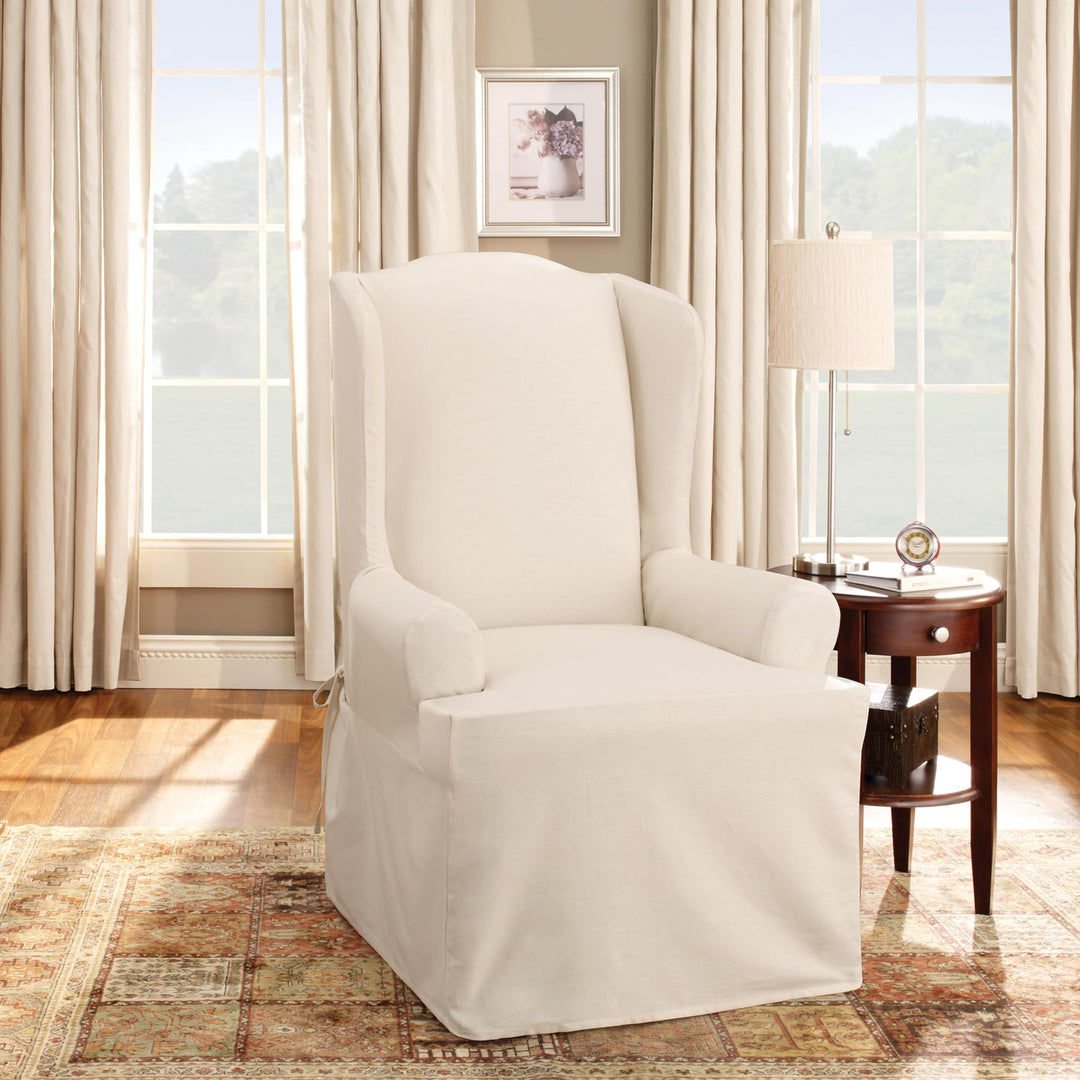 SureFit Cotton Duck Canvas Wingback Chair Slipcover Wing Chair Cover with Cotton Natural - Diamond Home USA