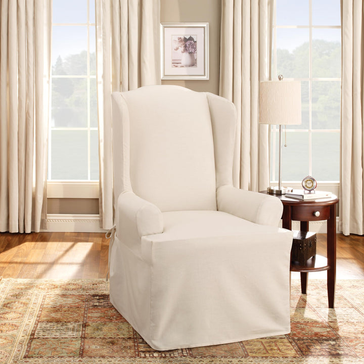 SureFit Cotton Duck Canvas Wingback Chair Slipcover Wing Chair Cover with Cotton Natural - Diamond Home USA