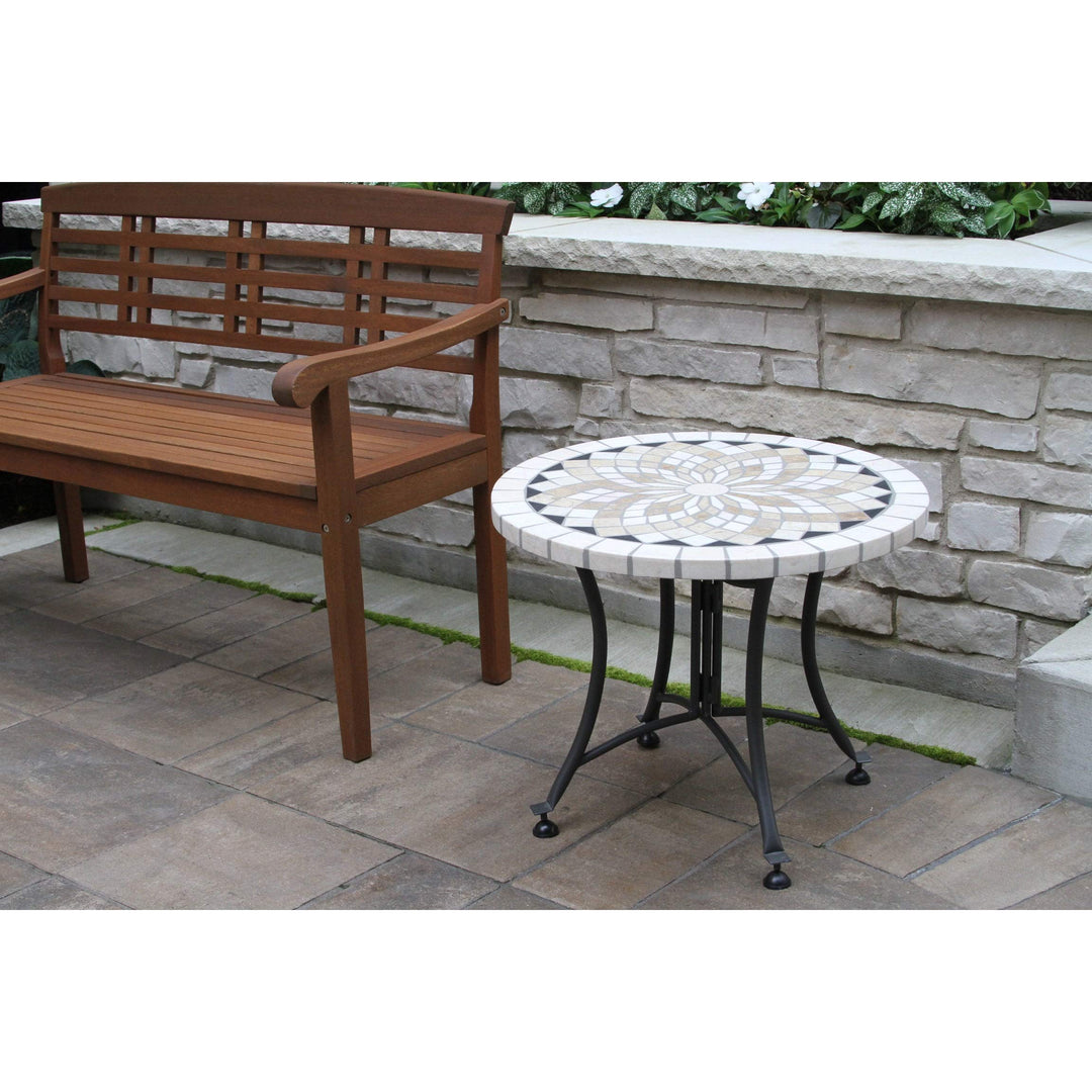 24" Spanish Marble Mosaic Accent Table Cream Modern Contemporary Round Metal - Diamond Home USA