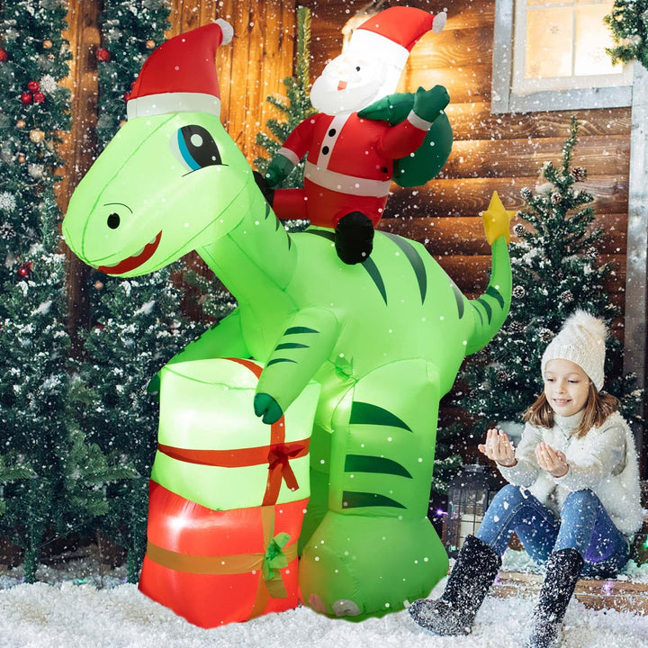 8ft Inflatable Christmas Santa Claus Dinosaur Led Lighted Decoration Green