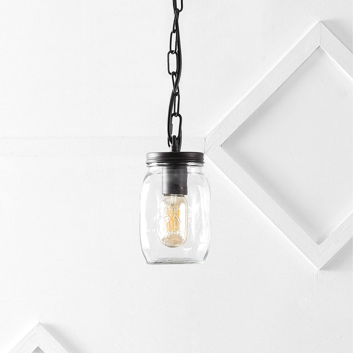 5.5" 1-Light Farmhouse Industrial Iron Mason Jar Led Oil Rubbed Bronze/Clear - Diamond Home USA