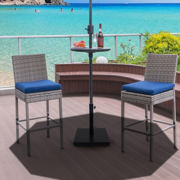 Outdoor Adjustable Umbrella Table Portable Round Tray with Hole Black Polyester - Diamond Home USA