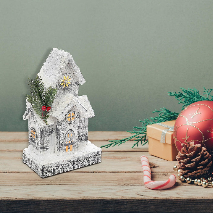 Christmas Led Snow Covered House 10.3" White Wood - Diamond Home USA