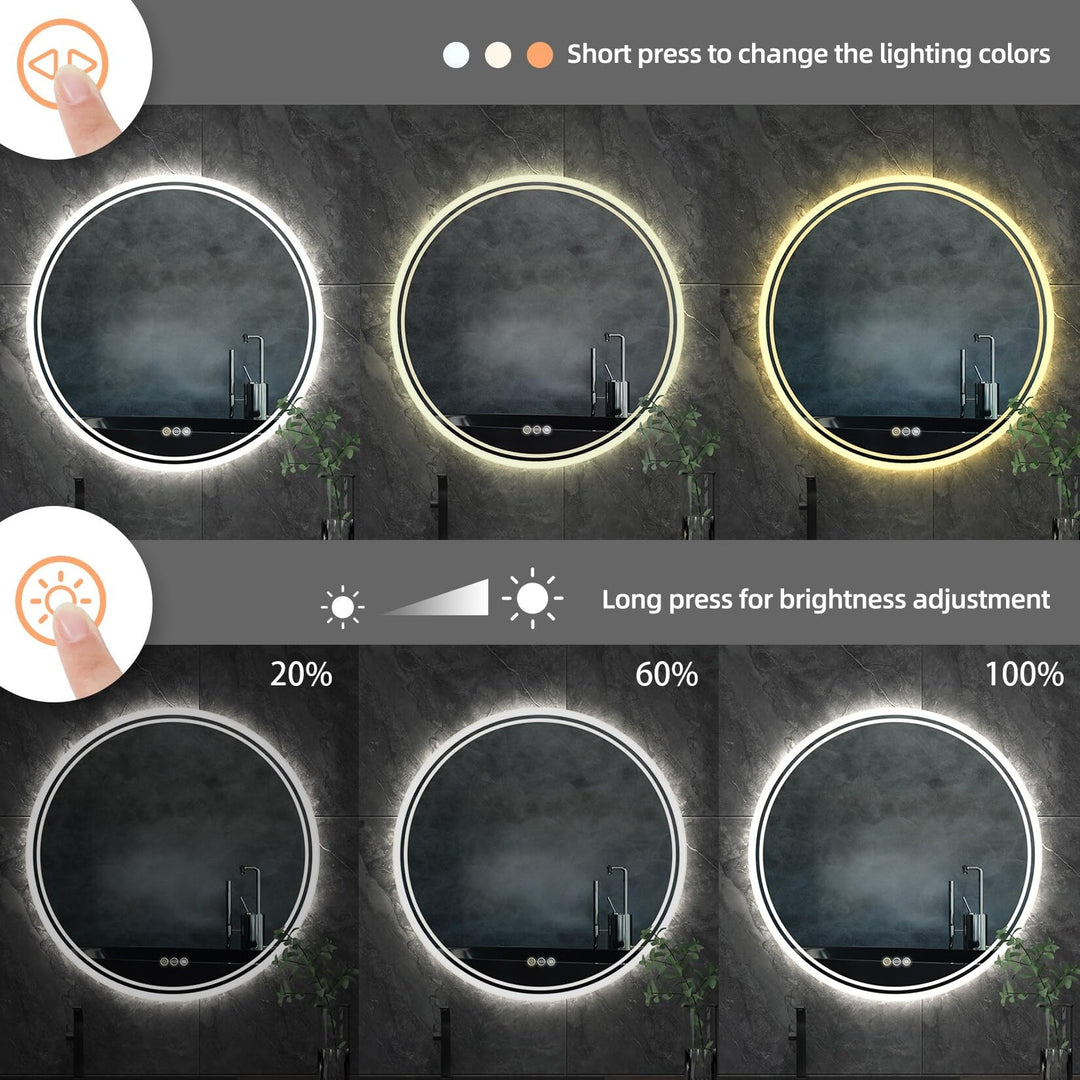 Round Led Illuminated Bathroom Mirror Fogless Makeup Shaving 24" Silver - Diamond Home USA