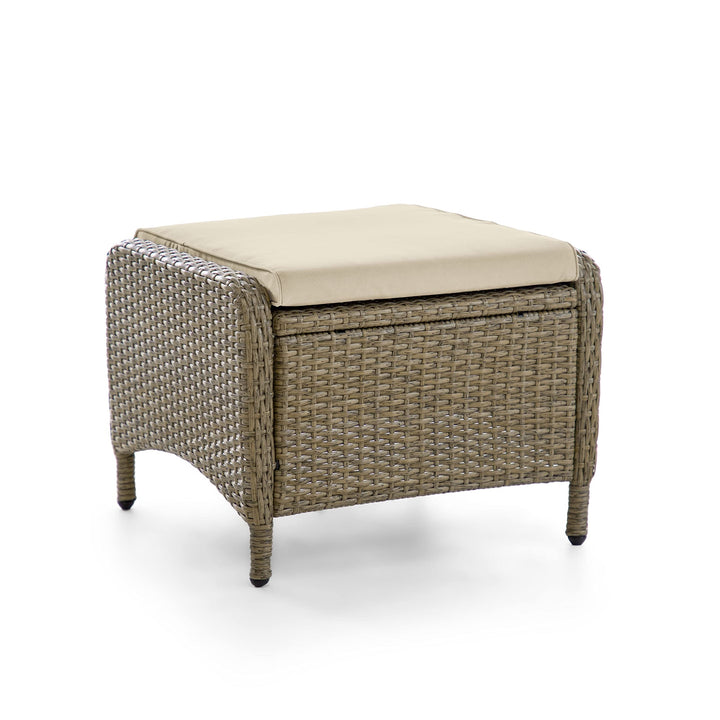 Beige Set of 2 Outdoor Resin Wicker Ottomans with Cushions Brown Classic