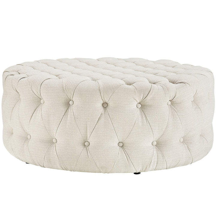 Modway Amour Fabric Upholstered Button-Tufted Round Ottoman Beige - Diamond Home USA