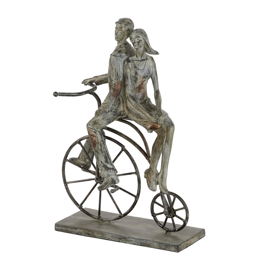 Polystone Distressed Metal Couple On Bicycle Sculpture 9" X 14" 9 X 5 13 Grey - Diamond Home USA