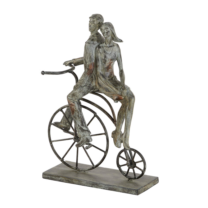Polystone Distressed Metal Couple On Bicycle Sculpture 9" X 14" 9 X 5 13 Grey - Diamond Home USA