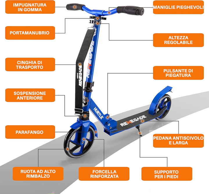 Hurtle Renegade Kick Scooters for Kids Teenagers Adults- 2 Wheel Kids Scooter - Diamond Home USA