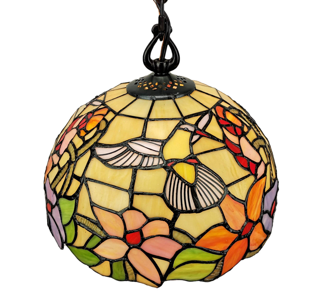 Tiffany Style Hanging Pendant Lamp 12" Wide Stained Glass Shade Yellow Green Red Pink/Yellow/Red - Diamond Home USA