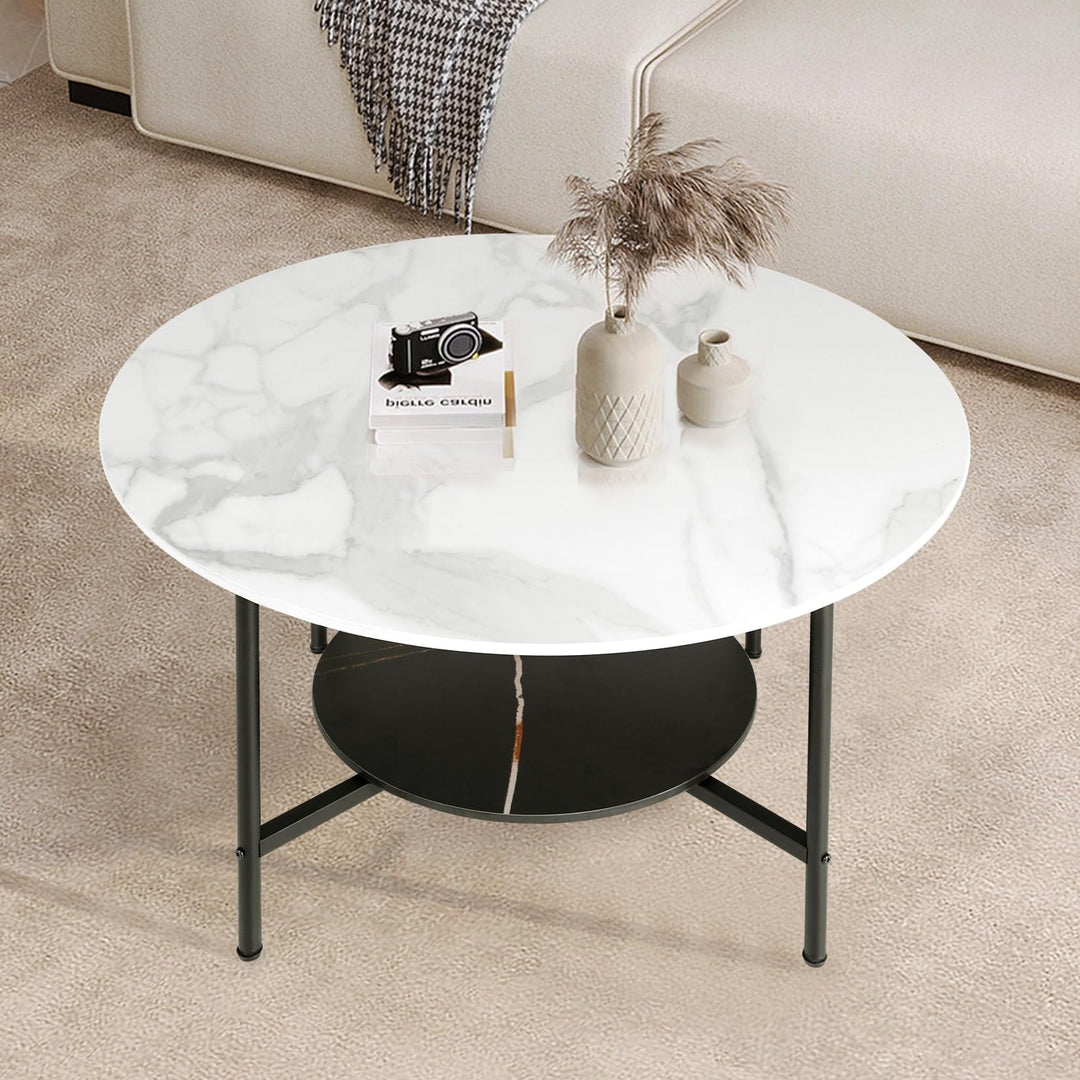 Modern Coffee Tables Round 2 Tier Sintered Stone Tabletop 31.5" W X 18.7" H - Diamond Home USA