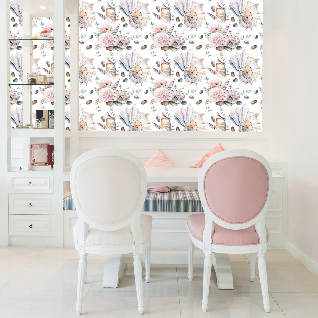 Hawaiian Sea Shells Removable Wallpaper 24'' Inch X 10'ft White Modern - Diamond Home USA