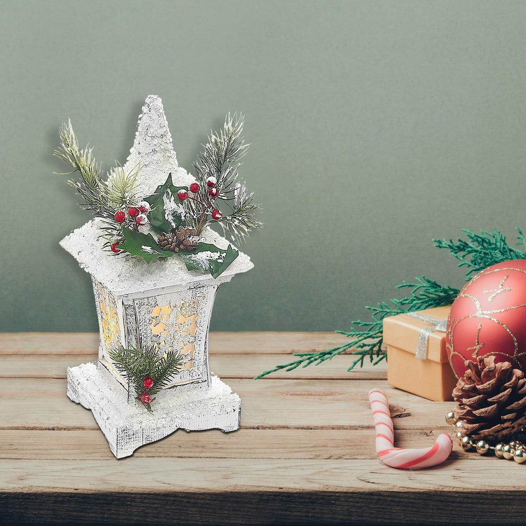 Christmas Led Snow Covered Snowflake Lantern 13.4" White Wood - Diamond Home USA