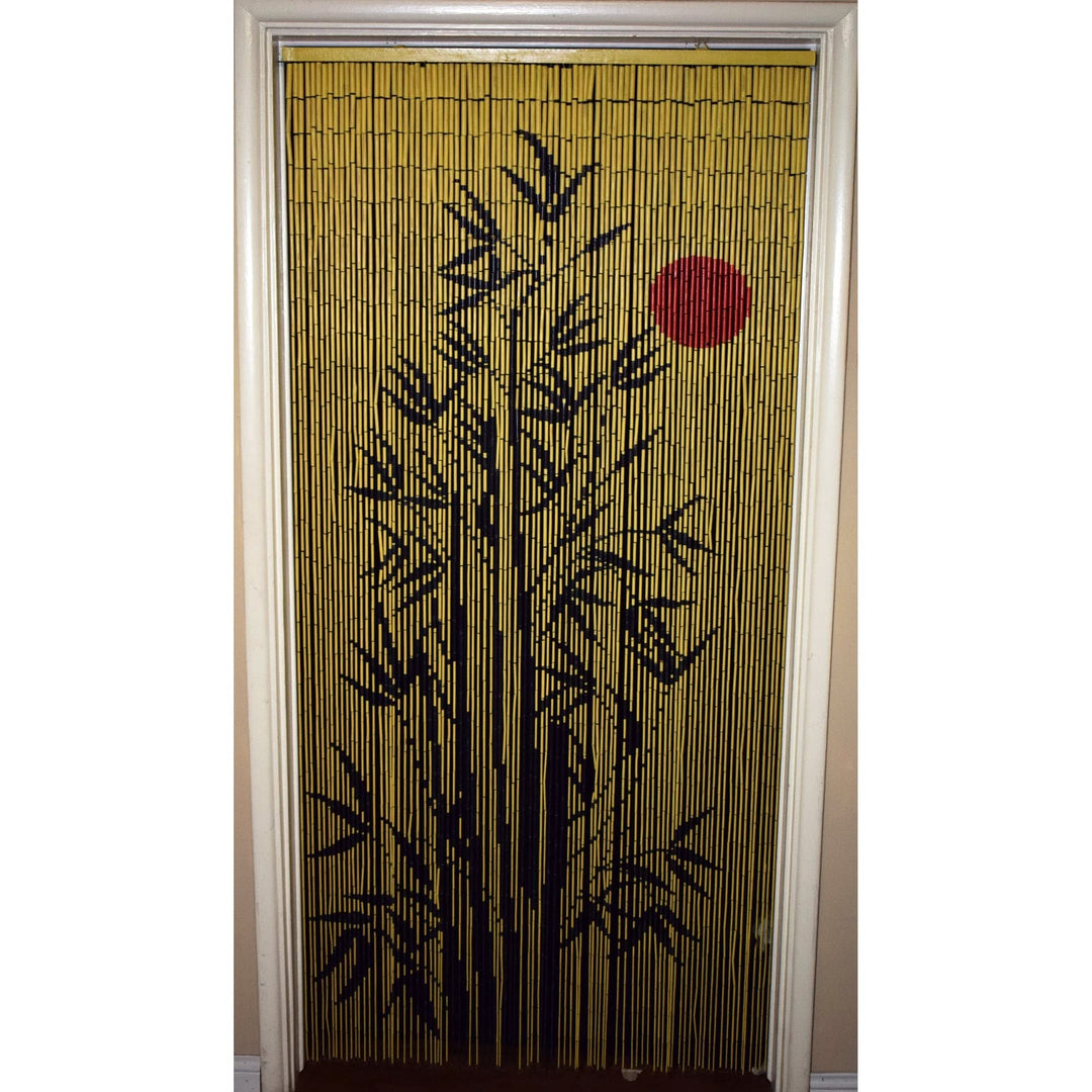 Handmade Red Sun Bamboo Tree Scene Beaded Curtain Multi Color Nature Bohemian