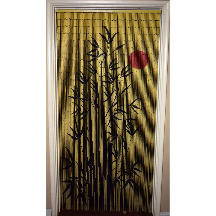 Handmade Red Sun Bamboo Tree Scene Beaded Curtain Multi Color Nature Bohemian