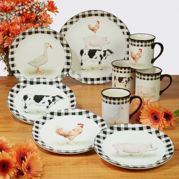 11" Dinnerware Plates Set Of 4 X Black Multi Color White Animal Casual Farmhouse - Diamond Home USA
