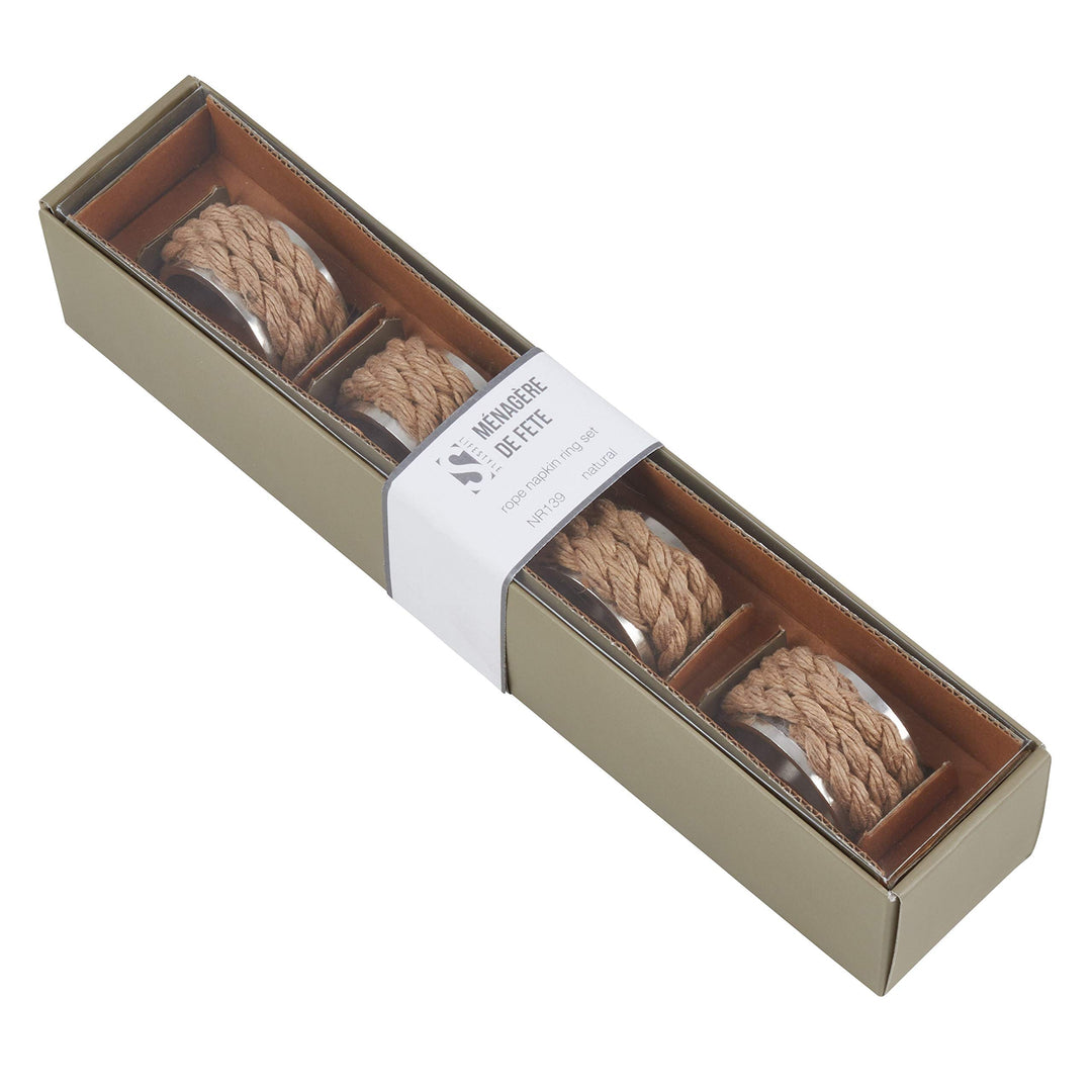 Rope Design Aluminum Napkin Rings (Set of 4) Tan Casual Modern Contemporary - Diamond Home USA