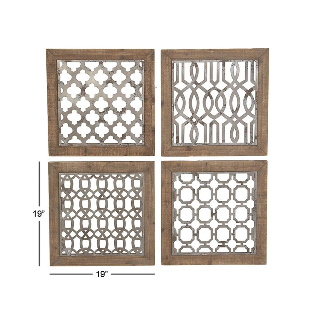 Set of 4 Traditional 19 Inch Brown and Black Geometric Wall Decor Wood - Diamond Home USA