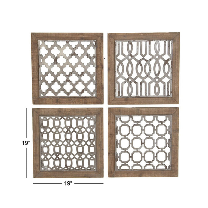Set of 4 Traditional 19 Inch Brown and Black Geometric Wall Decor Wood - Diamond Home USA