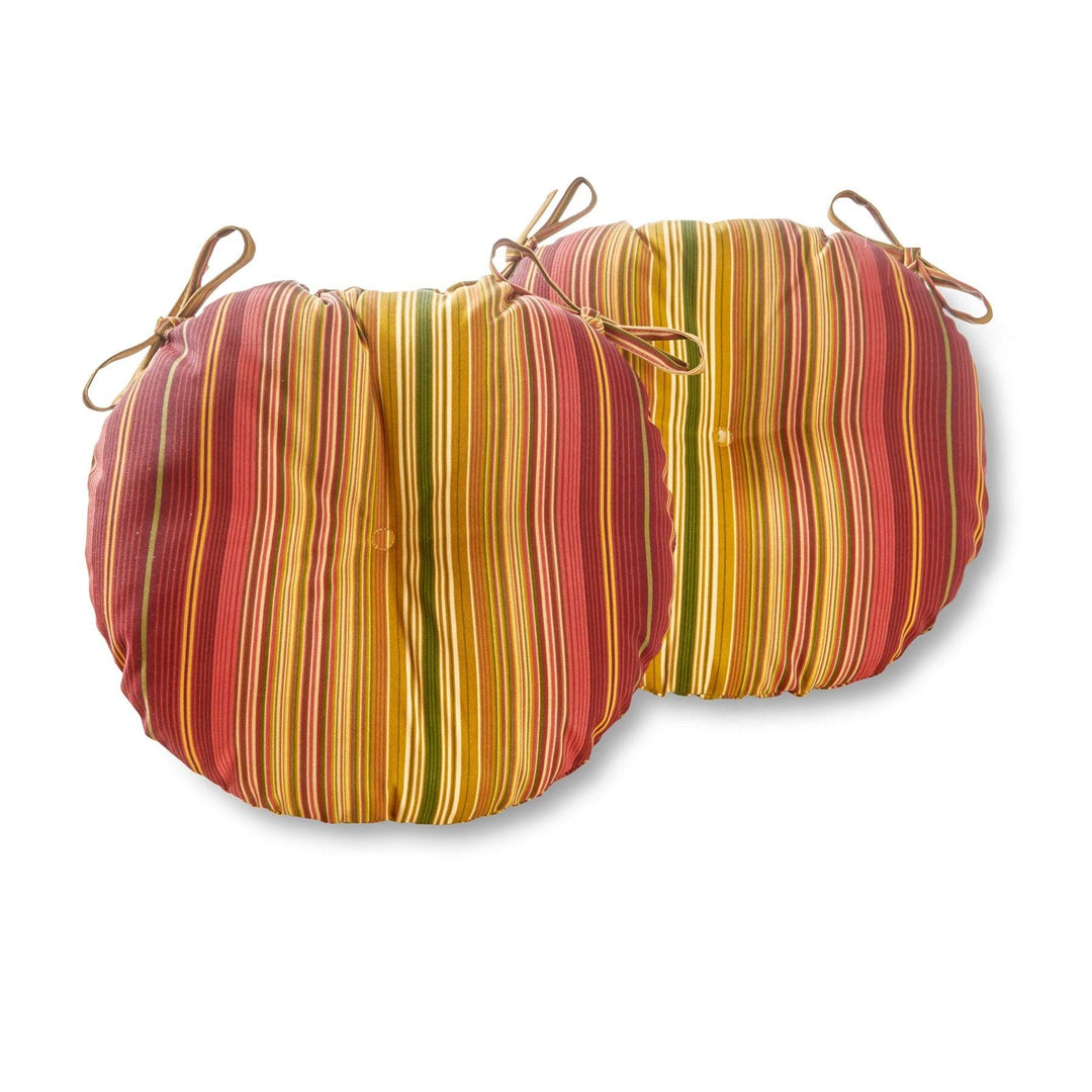 Outdoor 15-inch Stripe Bistro Chair Cushions (Set of 2) Red Yellow Striped - Diamond Home USA