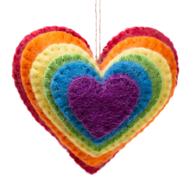 Rainbow Heart and Star Burst Handmade Felt Ornaments Set of 2 Red Wool - Diamond Home USA