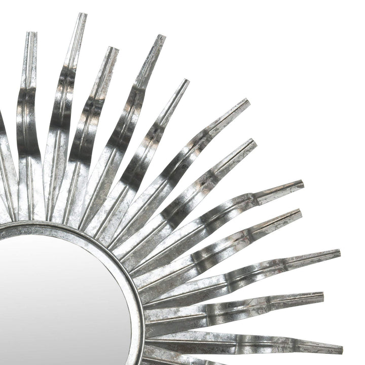 Large Silver Sunburst Mirror Midcentury Bursting Round Decorative Wall Mounted - Diamond Home USA