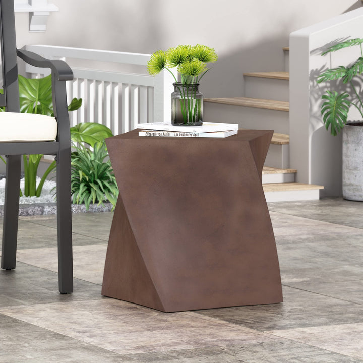 Outdoor Lightweight Concrete Side Table Brown Modern Contemporary Square Water