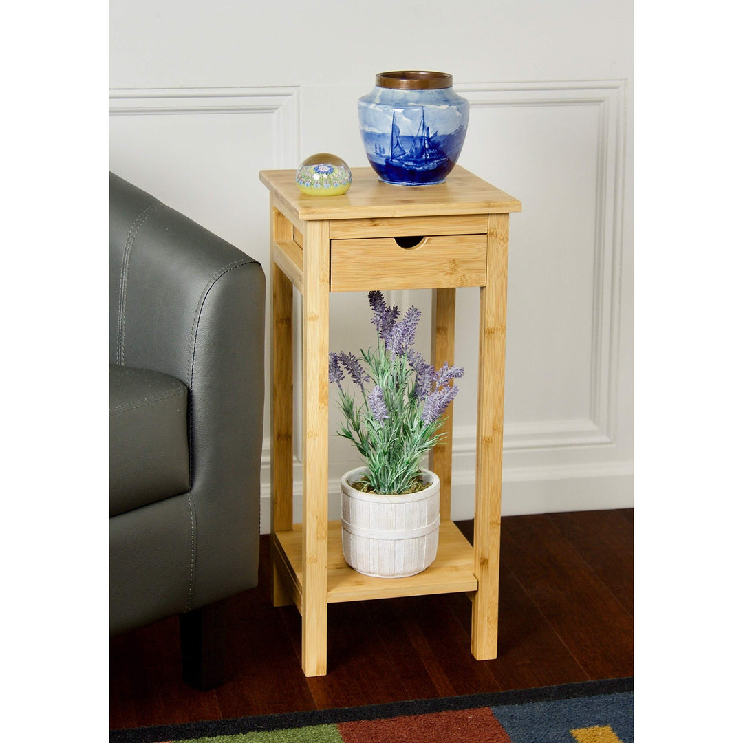 2 Tier Solid Bamboo Plant Stand Natural Modern Contemporary Square Finish - Diamond Home USA