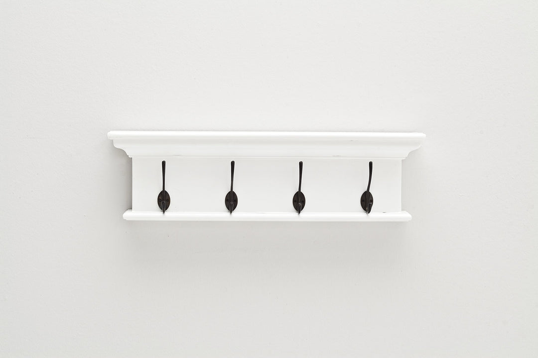 NovaSolo Halifax Pure White Mahogany Wood 4-Hook Coat Rack And Top Shelf - Diamond Home USA