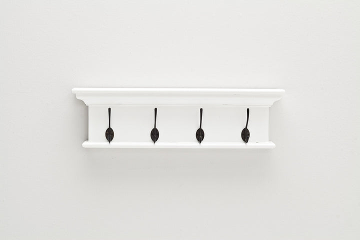 NovaSolo Halifax Pure White Mahogany Wood 4-Hook Coat Rack And Top Shelf - Diamond Home USA