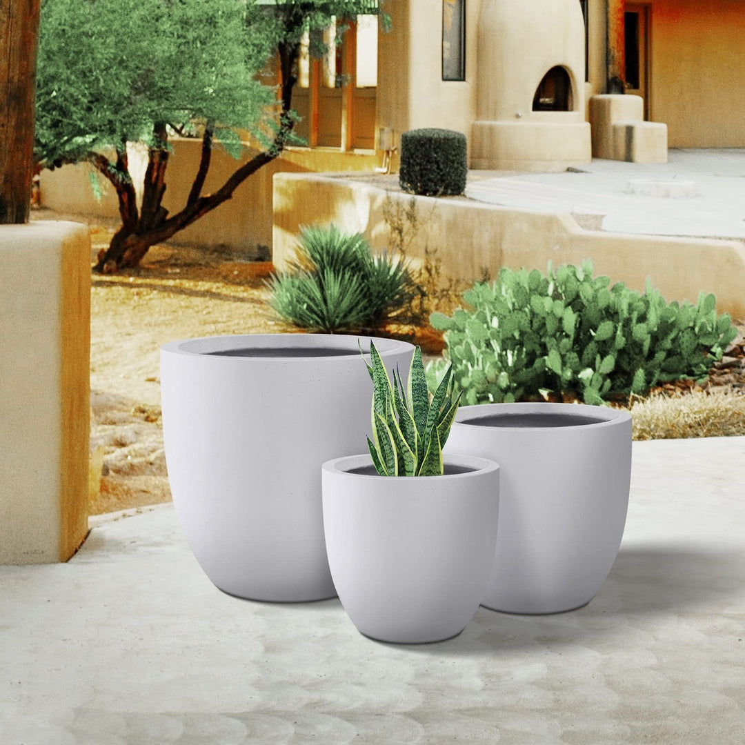 18" 14" 10" D Round Solid White Concrete Planter (Set of 3) Outdoor Flower Pot