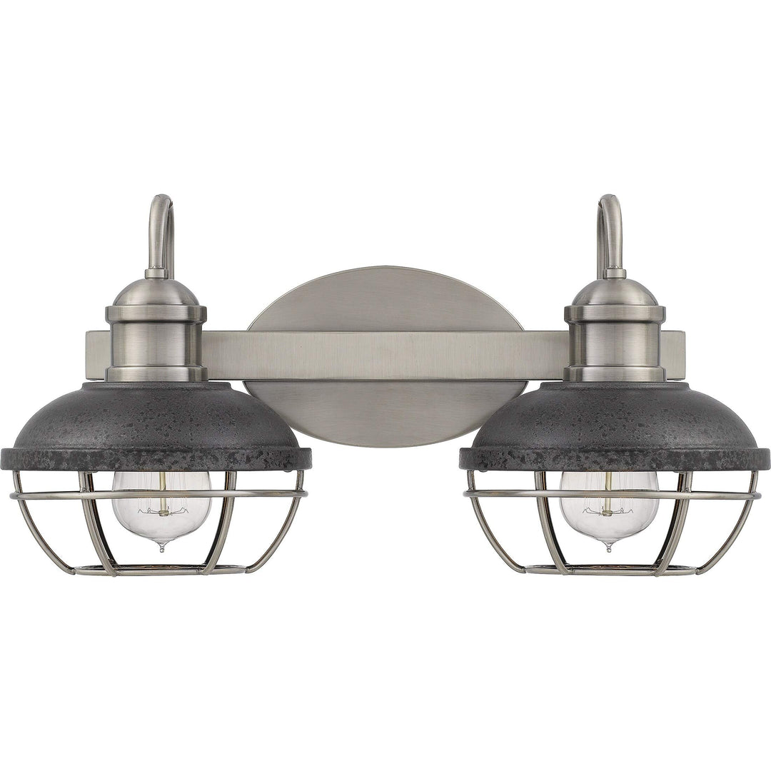 Antique Polished Nickel 2-Light Bath Light Black Silver Industrial - Diamond Home USA