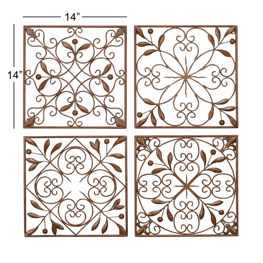Set of 4 Traditional Floral Scrollwork Metal Wall Decor by Brown Iron - Diamond Home USA