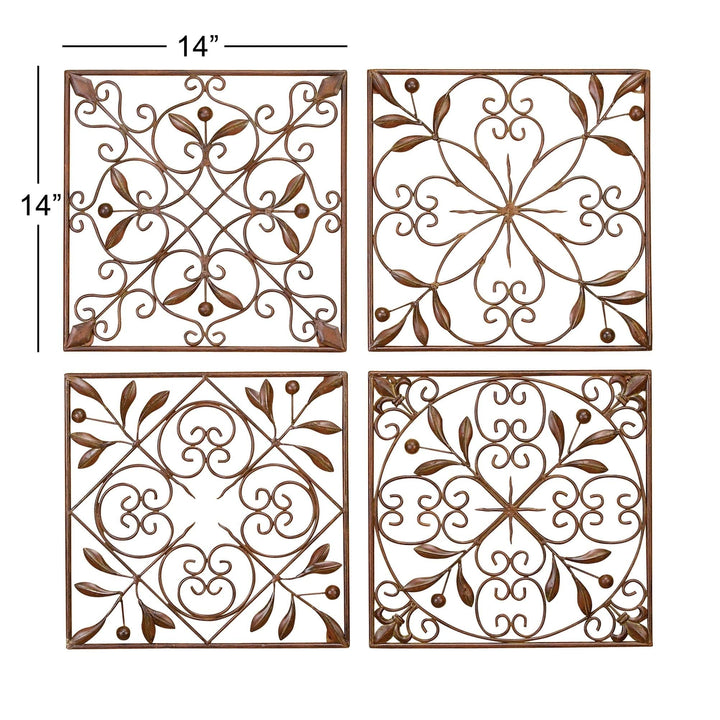Set of 4 Traditional Floral Scrollwork Metal Wall Decor by Brown Iron - Diamond Home USA