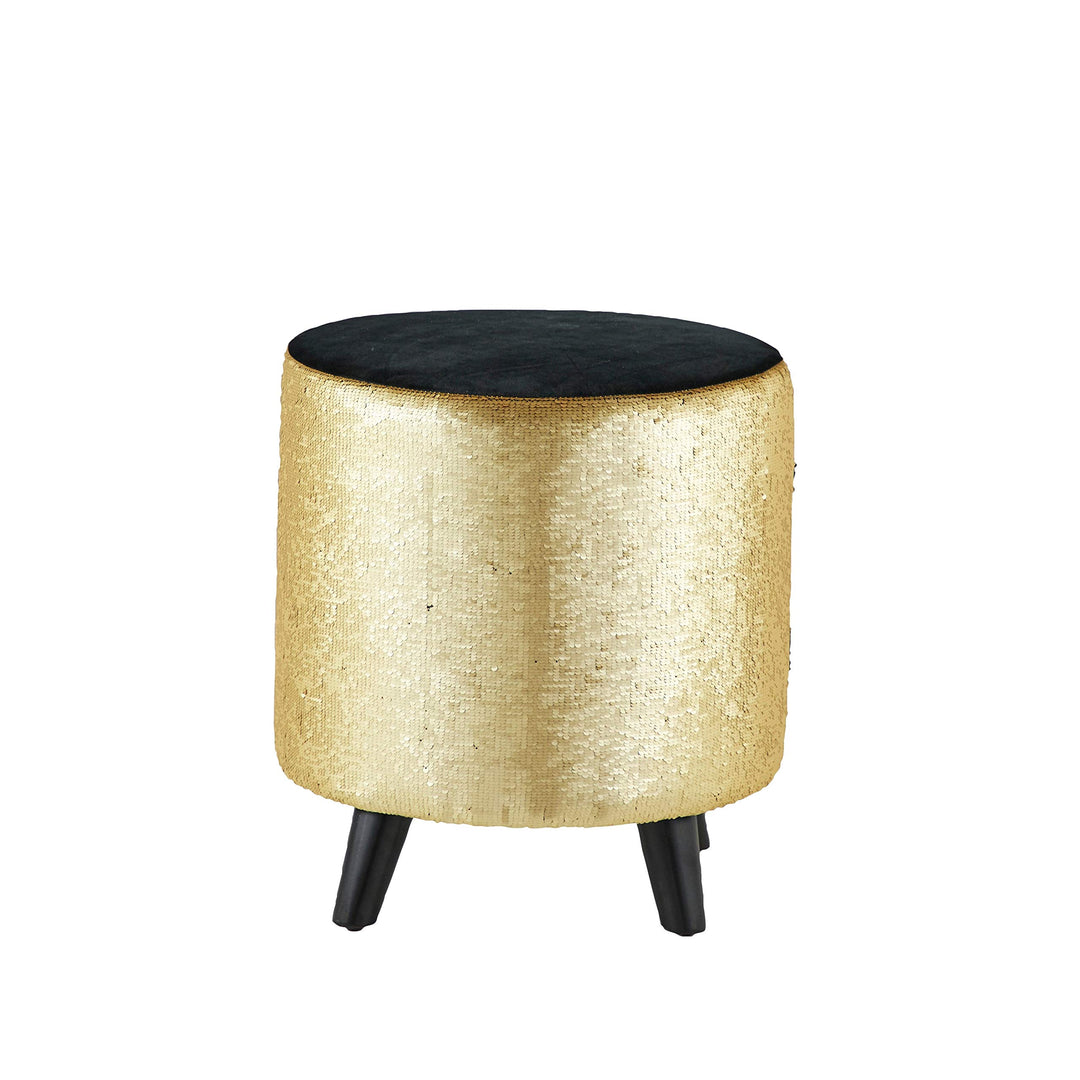 Polyester Gold and Black Sequin Accent Stool with Wooden Legs 16" X 17" 16 X - Diamond Home USA