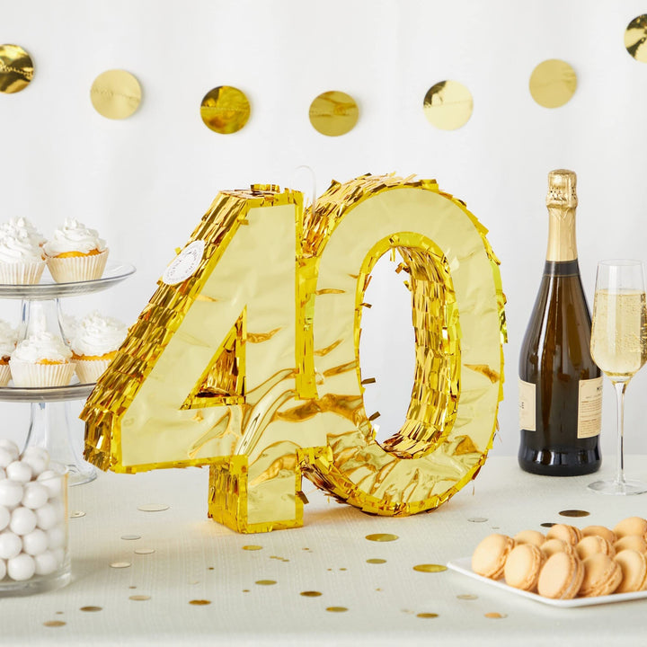 Gold Foil Number 40 Pinata for 40th Birthday Party Decorations Centerpieces - Diamond Home USA