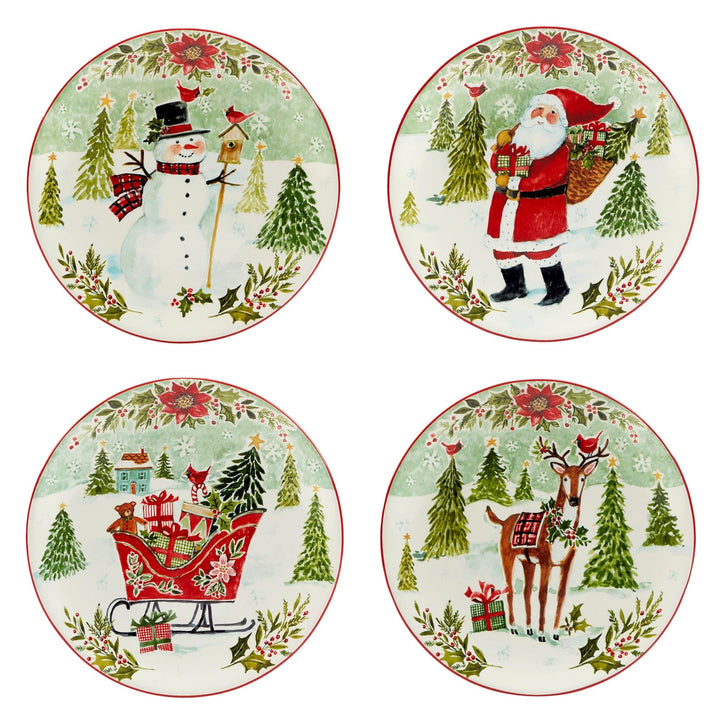 Joy Of Christmas 16 Piece Dinnerware Set Service For 4 Green Multi Color Red - Diamond Home USA