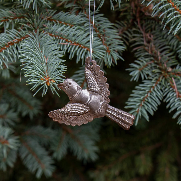 Set of Doves Metal Drum Christmas Ornaments Grey Animals Handmade - Diamond Home USA