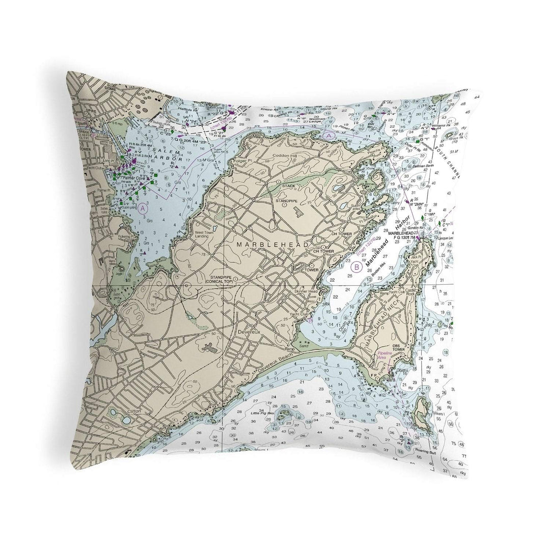 Marblehead Ma Nautical Map Noncorded Pillow 12x12 Multi Color Graphic Print