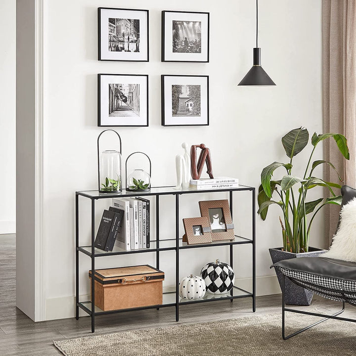 Console Sofa Table with 3 Shelves 39.4 X 11.8 28.7 Inches Steel Frame Tempered - Diamond Home USA