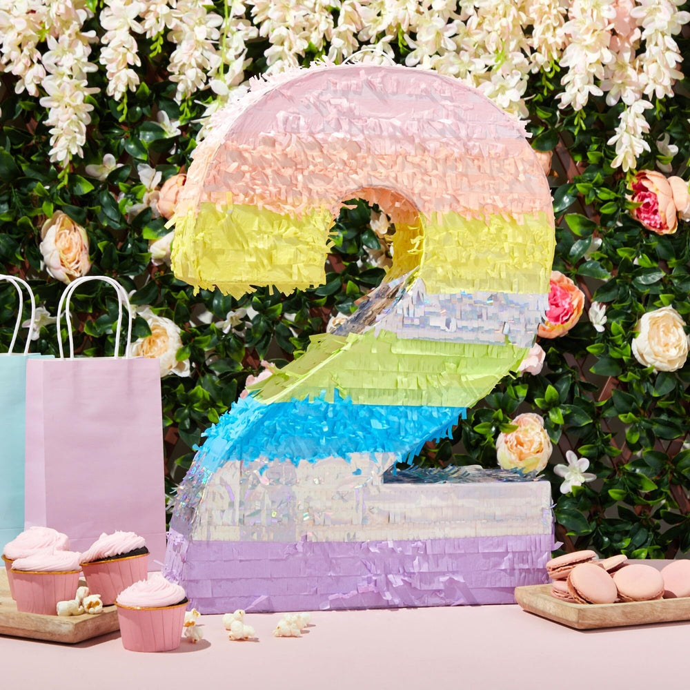 Large Number 2 Pinata For Girl's 2nd Birthday Party Decorations Rainbow Pastel - Diamond Home USA