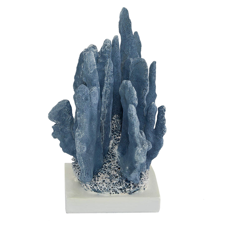 Powder Blue Resin Coral Sculpture with White Rectangular Base 7 X 6 10 - Diamond Home USA