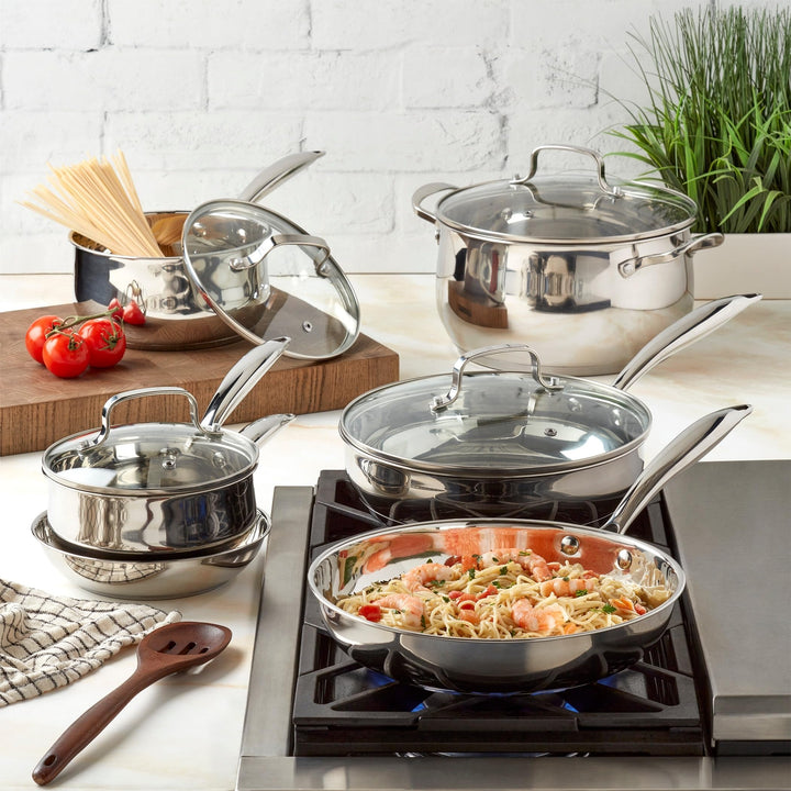 10pc Stainless Steel Cookware Set Silver 10 Piece - Diamond Home USA