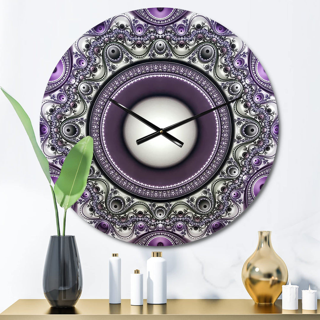 Designart 'Purple Fractal Pattern with Circles' Oversized Modern Metal Clock 23 in. wide x 23 in. high - Diamond Home USA